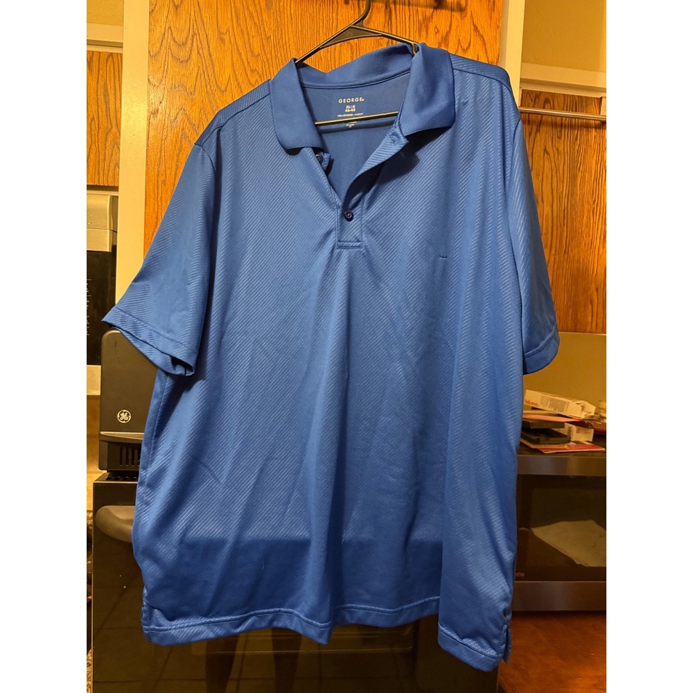 George Mens XL Blue Short Sleeve Textured Performance‎ Polo Shirt 46-48